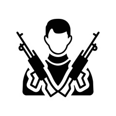 Extremist, malcontent, radical icon. Black vector graphics.