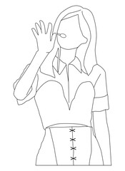 kpop idol girl band greeting on stage, line art illustration