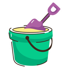 Trendy flat icon of sand bucket in doodle style 
