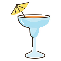 Refreshing drink, doodle flat icon of cocktail 