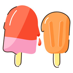 An editable doodle flat icon of popsicles 