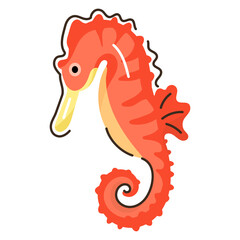 Doodle flat icon of seahorse in vector format 