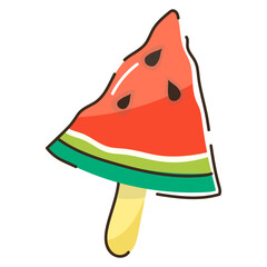 Catch a sight of watermelon popsicle doodle flat icon 