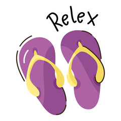 Beach footwear, flat sticker of flip flops 