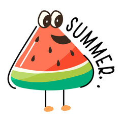 Healthy food, cute flat sticker of watermelon slice
