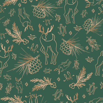 Christmas Joy Seamless Pattern Green and Gold