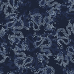 Decorative seamless pattern with Chinese dragons. Great for wallpaper, fabric, textile. Flat vector style. Vector illustration. 