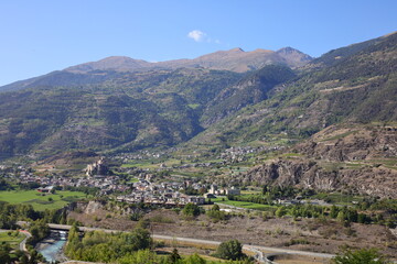 Fototapeta na wymiar View on the Aoste Valley which is a mountainous autonomous region in northwestern Italy