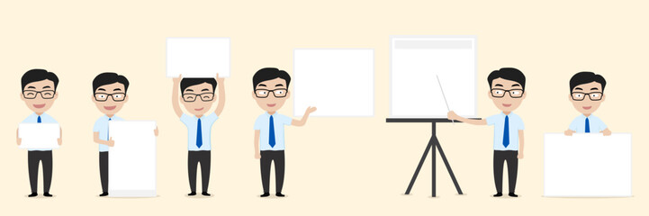 Business vector illustration Collection of business people or employees holding a blank board for message. vector illustration