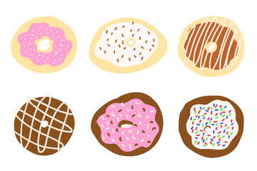 Donuts set in cartoon style. Vector illustration isolated on white background.