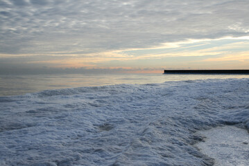 winter wonderland - frozen lake and snowy beach