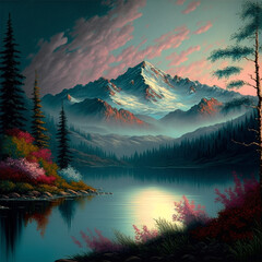 landscape with lake and mountains