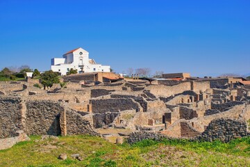 Fototapeta premium Pompeii, Campania, Naples, Italy - ruins of ancient city buried under volcanic ash and pumice in the eruption of Mount Vesuvius