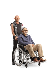 Obraz na płótnie Canvas Punk standing behind a mature man in a wheelchair