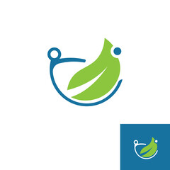vector logo design leaf circle, green tea herbal, natural medicine, sprout with green leafs.