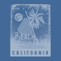 California Beach Club Vintage grunge distressed  washed effect typography poster design