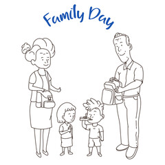 grandparents and grandson family day doodle art.
