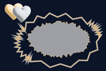 Abstract zig zag frame in dark colours for your design. Wishing card, banner, poster. Underground style with 3d hearts
