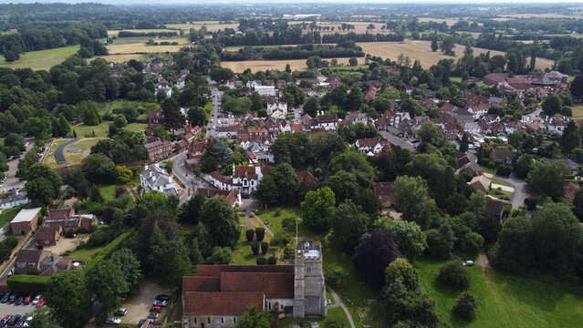 Cookham Berkshire England Village on River Thames Drone, Aerial, view from air, birds eye view, .