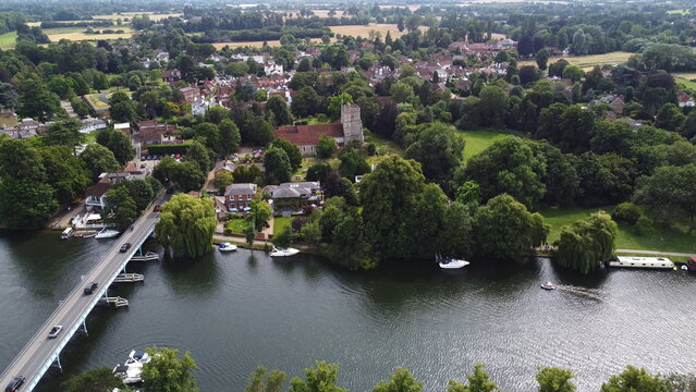 Cookham road bridge Berkshire England  over River Thames Drone, Aerial, view from air, birds eye view, .