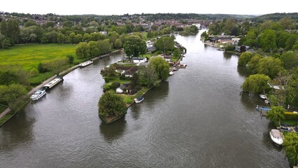 Fototapeta na wymiar Rod Eyot , island Henley on Thames Drone, Aerial, view from air, birds eye view,