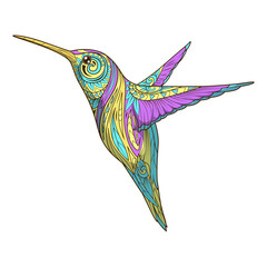 Hummingbird with abstract ornament PNG illustration with transparent background