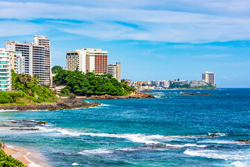 Modern buildings by the sea and beaches in the city of Salvador in Bahia