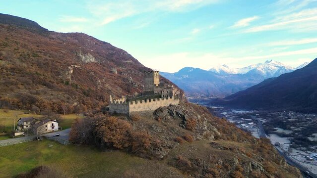 Lateral view of the Cly castle Saint Denis Aosta valley