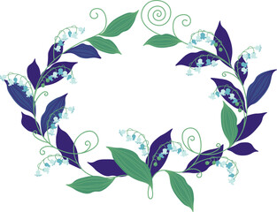 Spring wreath flat icon Lilies of valley and leaves frame