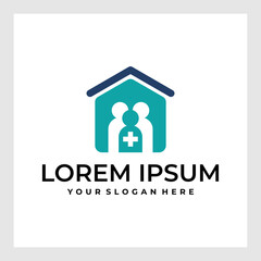 Hospital Logo. House with Cross Plus Sign Combination isolated on Double Background. Flat Vector Logo Design Template Element for Healthcare and Medical Logos.