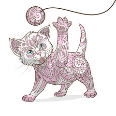 Kitten with abstract ornament PNG illustration with transparent background