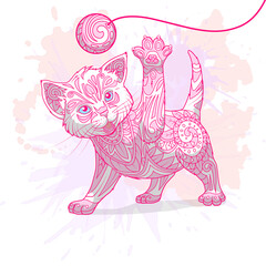 Kitten with abstract ornament PNG illustration with transparent background