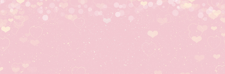 Romantic pink background with hearts, large abstract banner