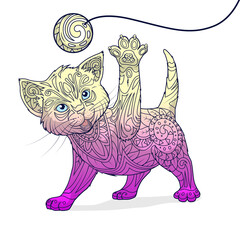 Kitten with abstract ornament PNG illustration with transparent background