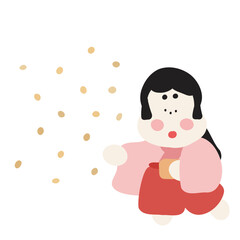 豆を巻く節分のおかめさん