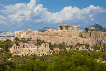The Parthenon, the Theatre of Dionysus and the Acropolis, Athens, Greece
