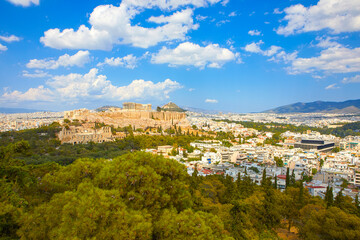 Fototapeta na wymiar The Parthenon, the Theatre of Dionysus and the Acropolis, Athens, Greece