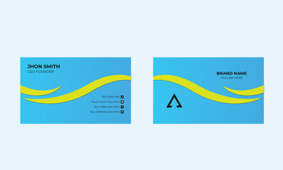 Creative and modern business card template, Modern and simple business card design with sky and yellow color, sky corporate business card, name card template ,horizontal simple clean layout.