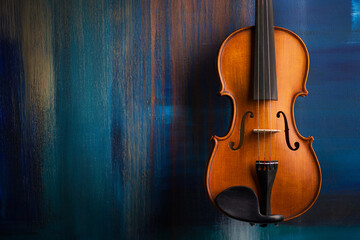 Vintage violin on abstract art colored background. - obrazy, fototapety, plakaty