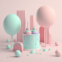 Fototapeta Delicious birthday cake in beautiful colors. Generative AI obraz