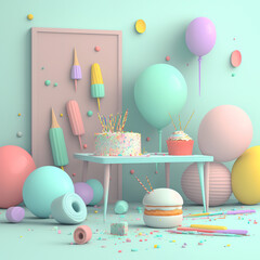 Delicious birthday cake in beautiful colors. Generative AI - obrazy, fototapety, plakaty