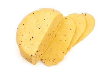 Caraway cheese, isolated on white background.