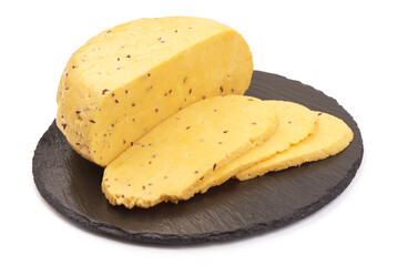 Caraway cheese, isolated on white background.