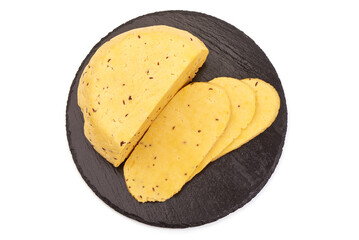 Caraway cheese, isolated on white background.