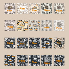 Set of Pizza doodle background, perfect for wrapping paper