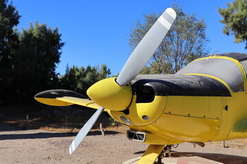 Central engine propeller of an old airplane
