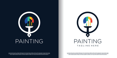 painting logo design with creative unique style premium vector