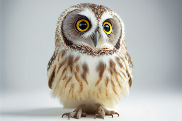 A cute adorable owl portrait, isolated on white. Made with Generative AI