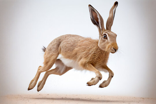 A Desert Hare running, isolated on white