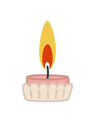 Small wax candle. Home aromatherapy, home decoration. Vector isolated illustration
